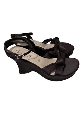 FIONI Clothing Black Satin Knot Wedge Sandals